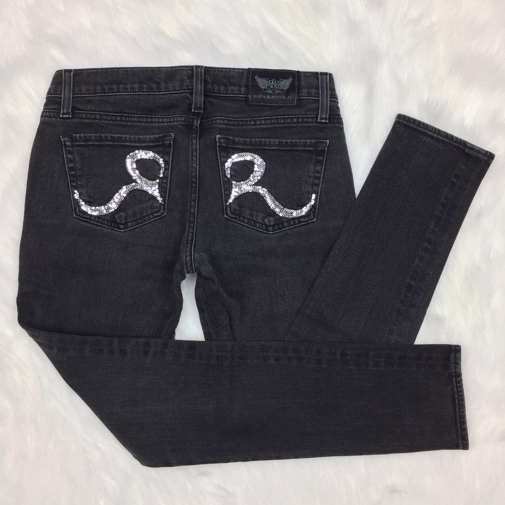 Rock & Republic Black Skinny Jeans Stella Sz26